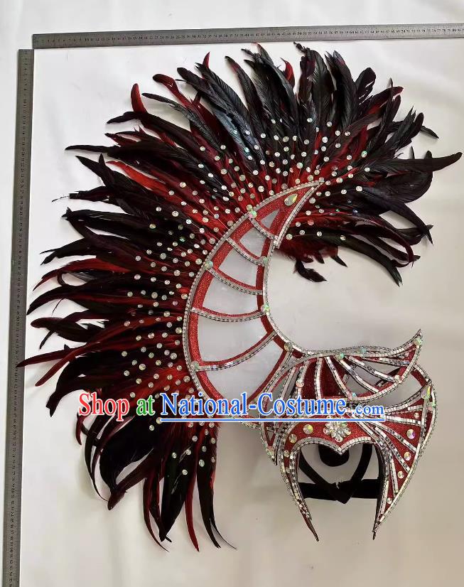 Red And Black Opening Dance Performance Feather Headdress Dance Team Samba Carnival Halloween