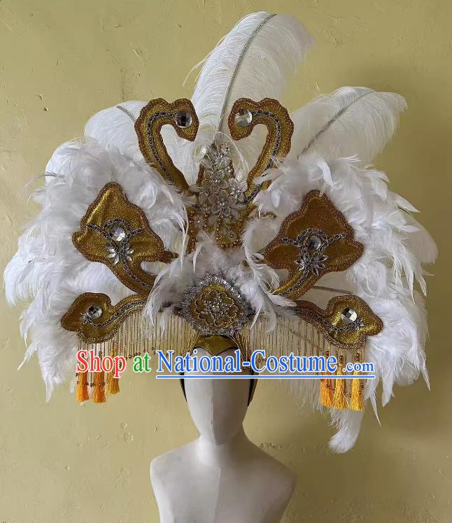 Luxurious White Opening Dance Show Feather Headdress Dance Team Samba Costumes Carnival Halloween