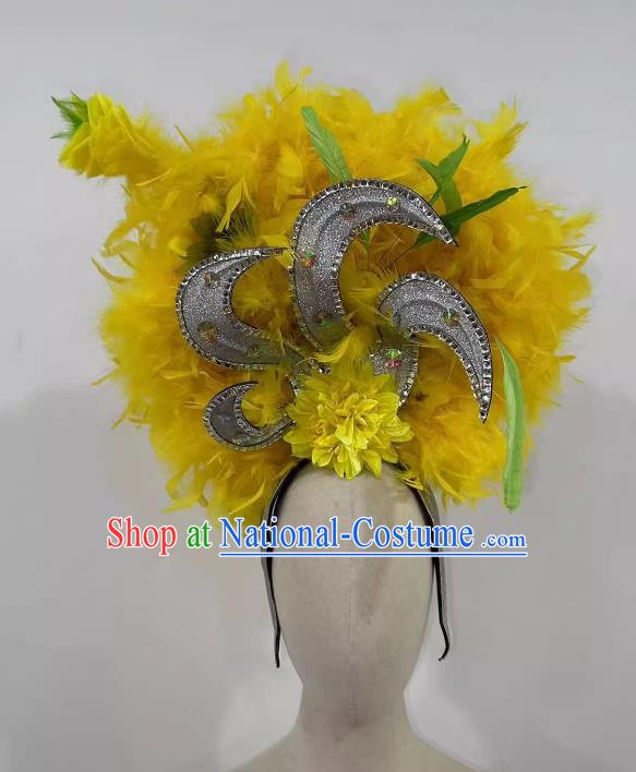 Yellow Feather Opening Dance Performance Show Feather Headdress Dance Team Samba Costumes Carnival Halloween