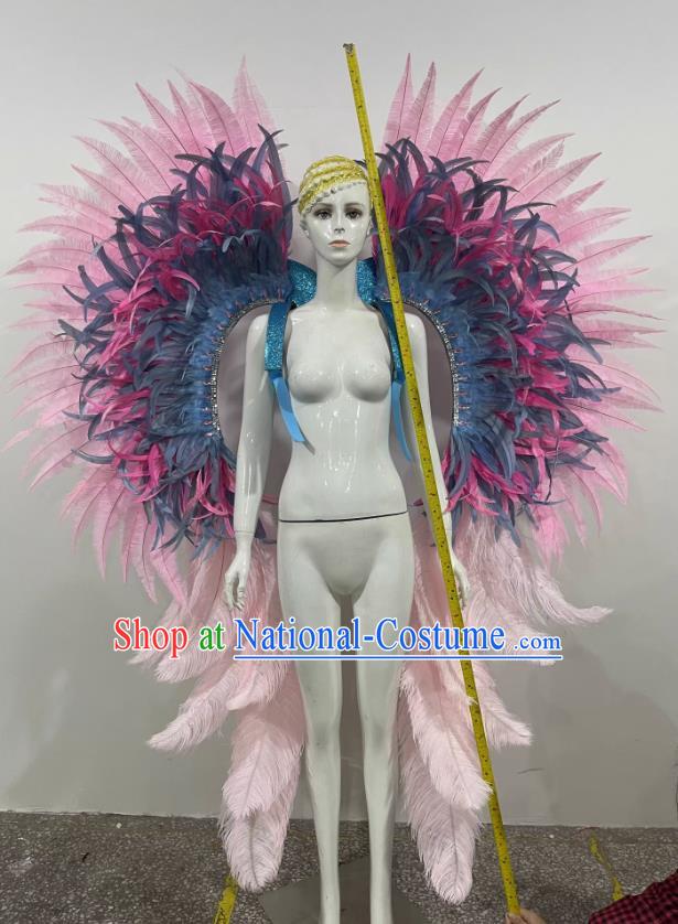 Pink Wings Opening Dance Performance Show Feather Headdress Dance Team Samba Costumes Carnival Halloween