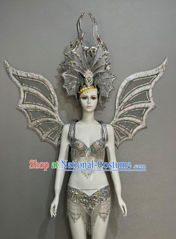 Silver Opening Dance Show Feather Headdress Dance Team Samba Costumes Mardi Gras Halloween