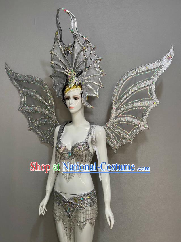 Silver Opening Dance Show Feather Headdress Dance Team Samba Costumes Mardi Gras Halloween