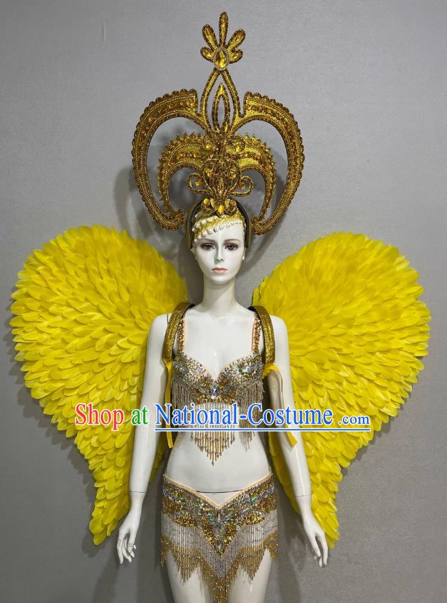 Golden Opening Dance Show Feather Headdress Dance Team Samba Costumes Mardi Gras Halloween