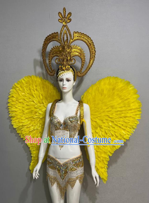 Golden Opening Dance Show Feather Headdress Dance Team Samba Costumes Mardi Gras Halloween