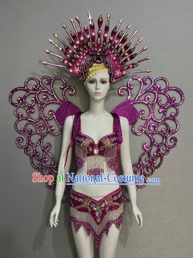 Purple Opening Dance Performance Show Feather Headdress Dance Team Samba Costumes Mardi Gras Halloween