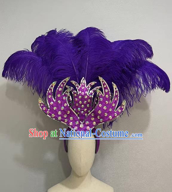 Purple Flowers Opening Dance Performance Show Feather Headdress Dance Team Samba Costumes Mardi Gras Halloween