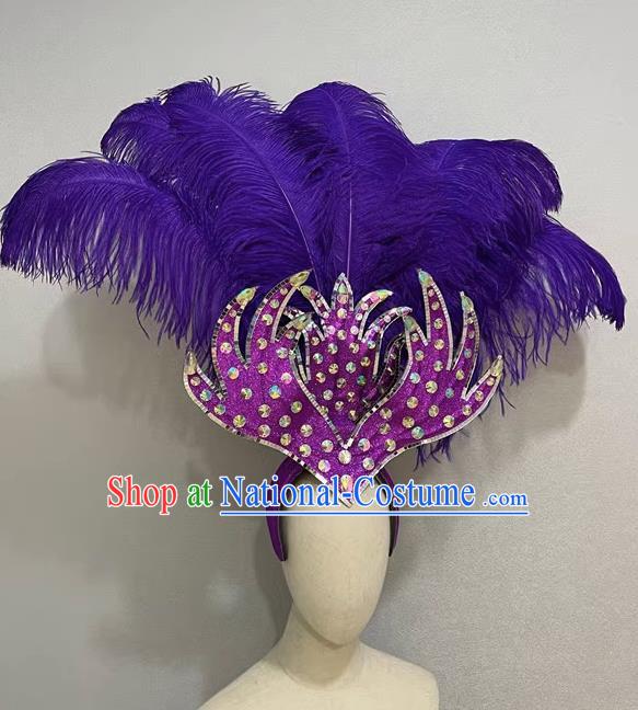 Purple Flowers Opening Dance Performance Show Feather Headdress Dance Team Samba Costumes Mardi Gras Halloween