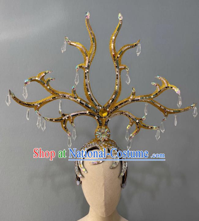 Gold Rhinestone Opening Dance Performance Show Feather Headdress Dance Team Samba Costume Carnival Halloween