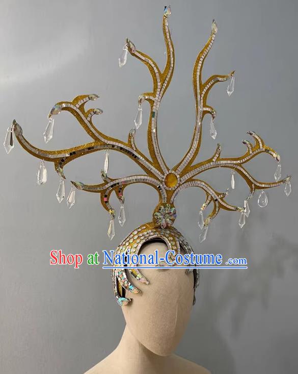 Gold Rhinestone Opening Dance Performance Show Feather Headdress Dance Team Samba Costume Carnival Halloween