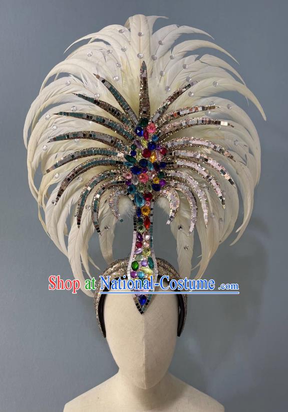 Beige Prologue Show Show Feather Headdress Dance Team Samba Costumes Mardi Gras Halloween