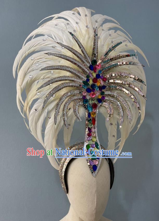 Beige Prologue Show Show Feather Headdress Dance Team Samba Costumes Mardi Gras Halloween