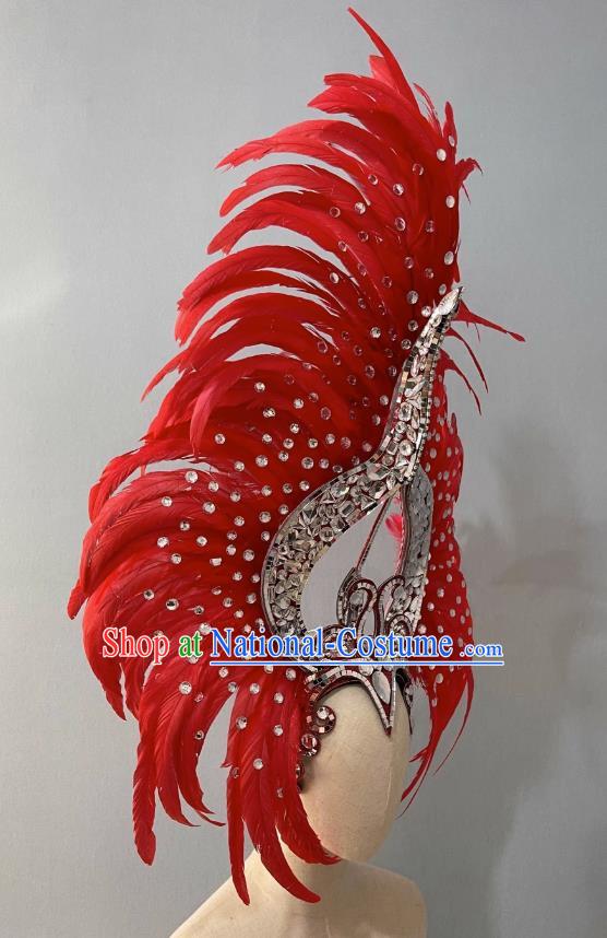 Red Opening Dance Show Feather Headdress Dance Team Samba Costumes Mardi Gras Halloween