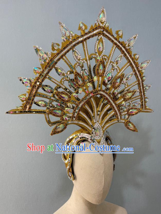 Golden Opening Dance Show Feather Headdress Dance Team Samba Costumes Mardi Gras Halloween