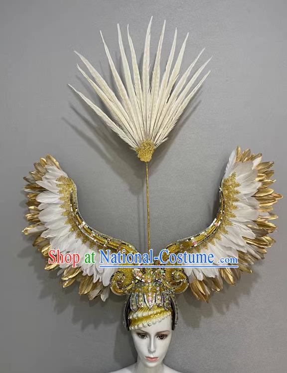 White Angel Wings Opening Dance Performance Show Feather Headdress Dance Team Samba Costumes Carnival Halloween