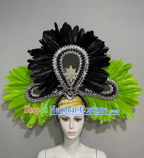 Black Green Feather Opening Dance Show Feather Headdress Dance Team Samba Costumes Carnival Halloween