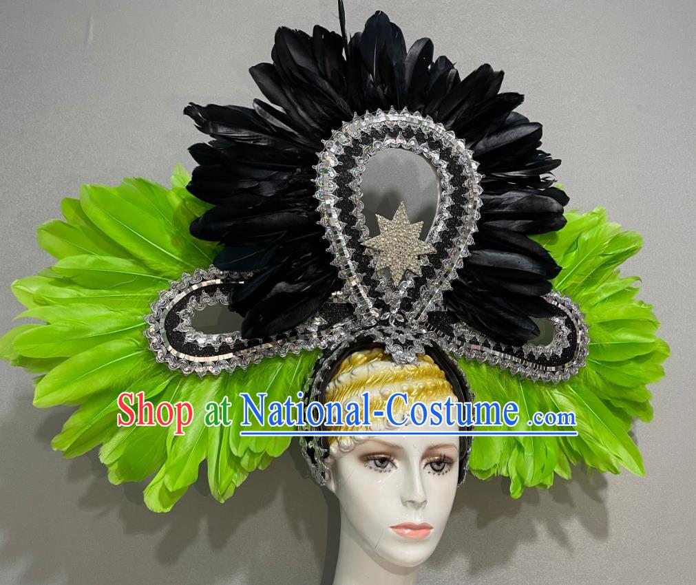 Black Green Feather Opening Dance Show Feather Headdress Dance Team Samba Costumes Carnival Halloween