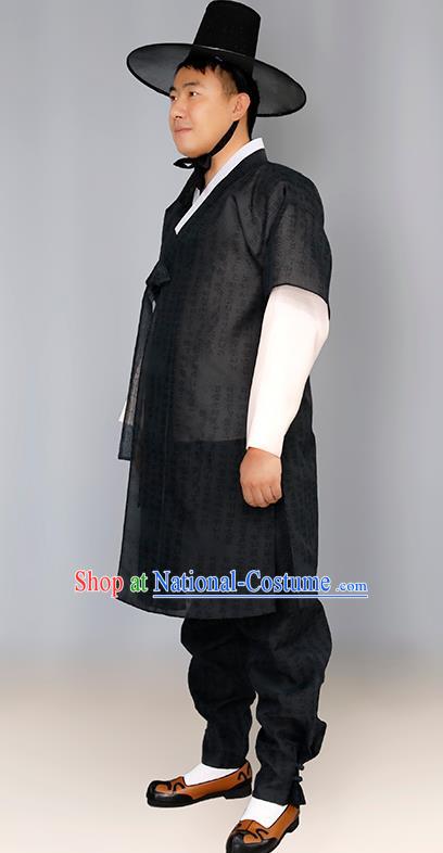 Men Groom Hanbok Black Long Host Speech Dress