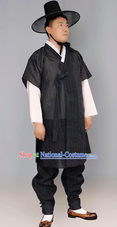 Men Groom Hanbok Black Long Host Speech Dress