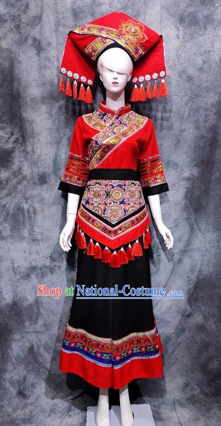 Red Zhuang Dance Costume Ethnic Minority Costume Guangxi Performance Costume