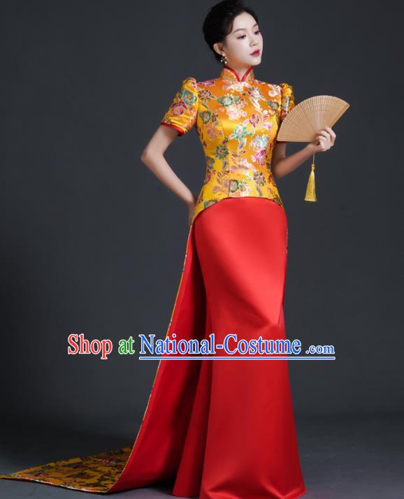 Chinese Style Top Banquet Evening Dress Long Tailing Stage Model Catwalk Costume Mermaid Self Cultivation Host Clothing