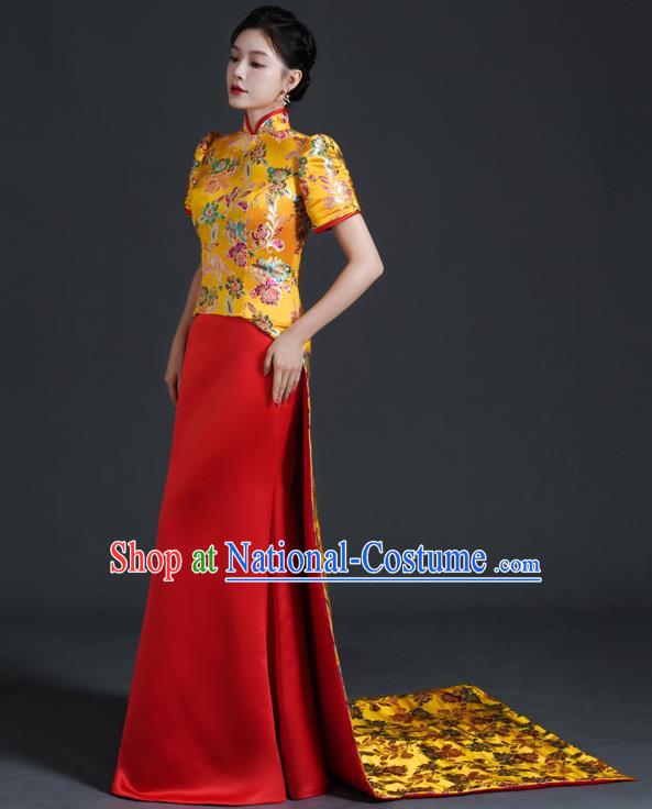 Chinese Style Top Banquet Evening Dress Long Tailing Stage Model Catwalk Costume Mermaid Self Cultivation Host Clothing