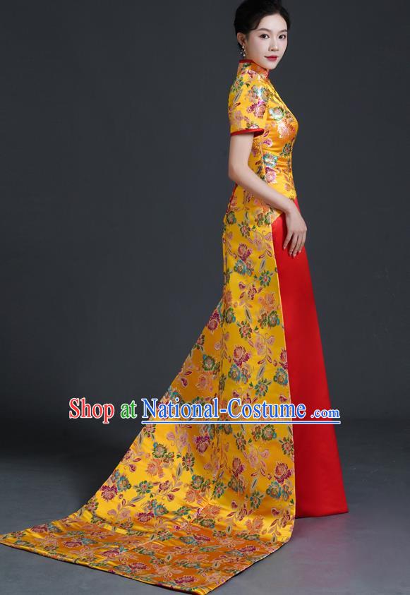 Chinese Style Top Banquet Evening Dress Long Tailing Stage Model Catwalk Costume Mermaid Self Cultivation Host Clothing