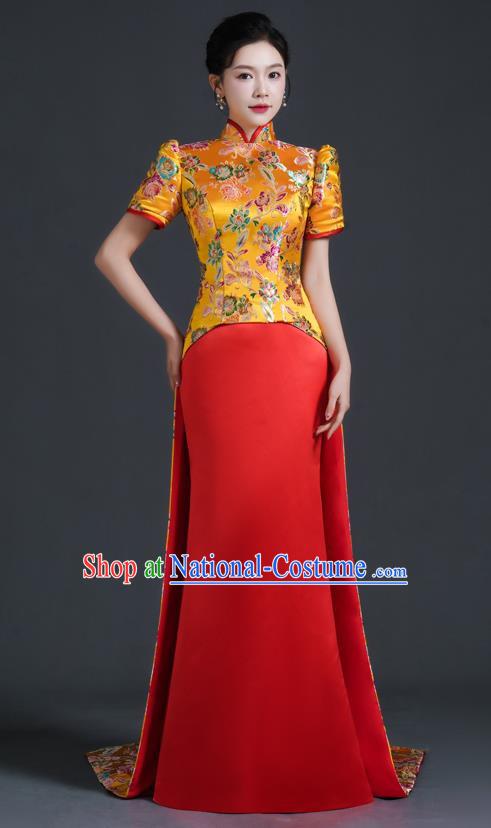 Chinese Style Top Banquet Evening Dress Long Tailing Stage Model Catwalk Costume Mermaid Self Cultivation Host Clothing