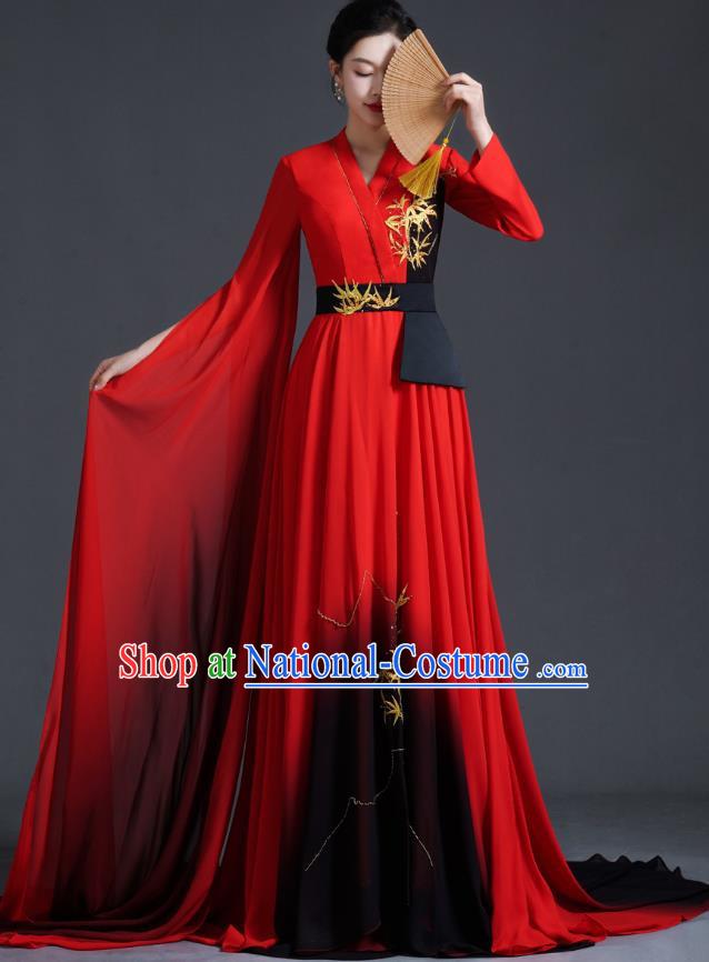 Chinese Style Top Banquet Evening Dress Model Catwalk Performance Costume Long Guzheng Playing Art Test Dress Tailing