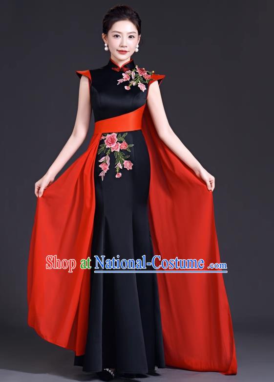 Top Evening Dress Temperament Stage Host Costume Chinese Style Improved Fishtail Long Cheongsam Dress