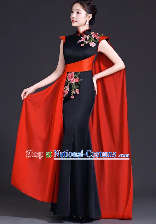 Top Evening Dress Temperament Stage Host Costume Chinese Style Improved Fishtail Long Cheongsam Dress