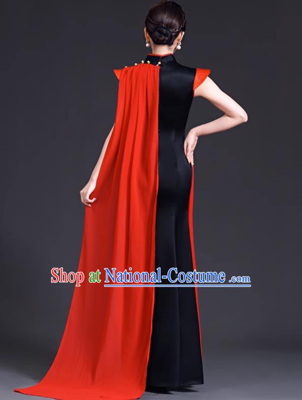 Top Evening Dress Temperament Stage Host Costume Chinese Style Improved Fishtail Long Cheongsam Dress