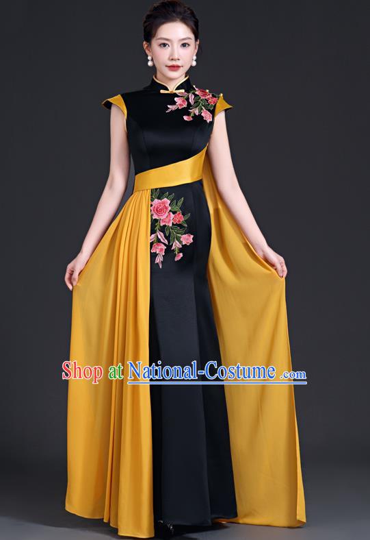 High Evening Dress Chinese Style Ladies Mermaid Model Group Stage Catwalk Costume Black