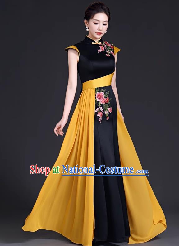 High Evening Dress Chinese Style Ladies Mermaid Model Group Stage Catwalk Costume Black