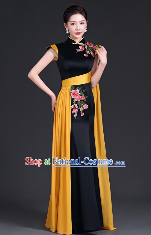 High Evening Dress Chinese Style Ladies Mermaid Model Group Stage Catwalk Costume Black