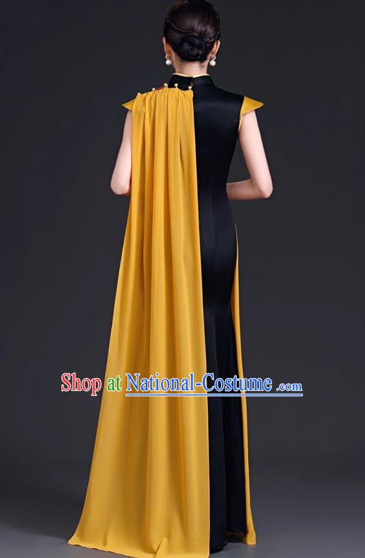 High Evening Dress Chinese Style Ladies Mermaid Model Group Stage Catwalk Costume Black