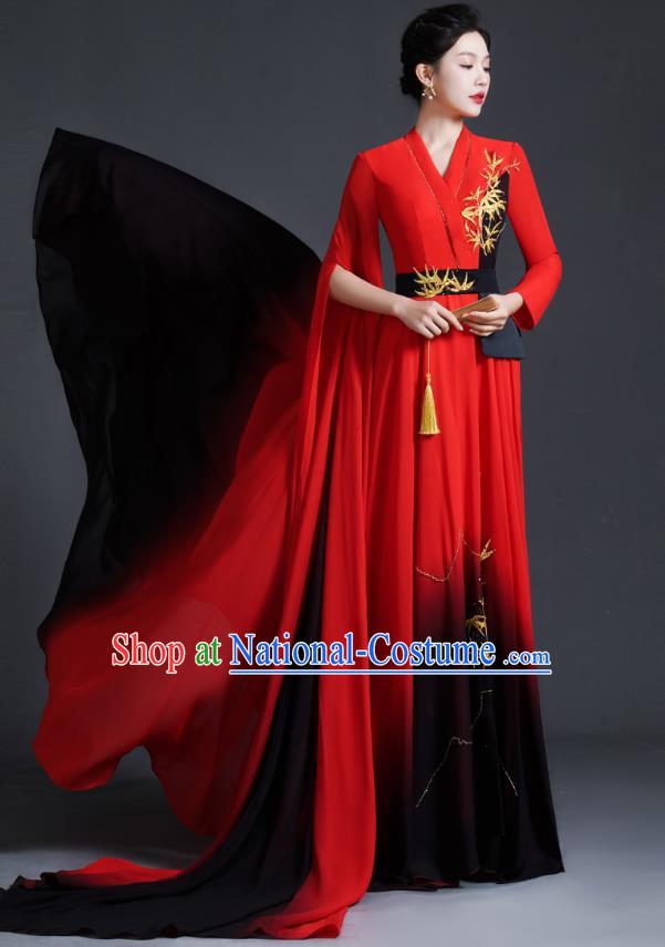 Chinese Style Top Banquet Evening Dress Model Catwalk Performance Costume Long Guzheng Playing Art Test Dress Tailing