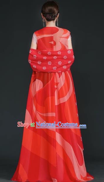 China Style Stage Catwalk Show Costumes Long Trailing Cheongsam Team Dress Art Examination Clothes