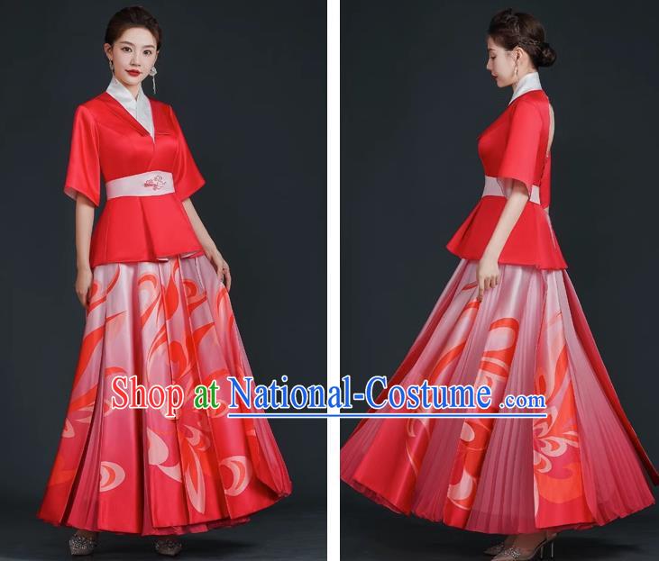 China Style Stage Catwalk Show Costumes Long Trailing Cheongsam Team Dress Art Examination Clothes