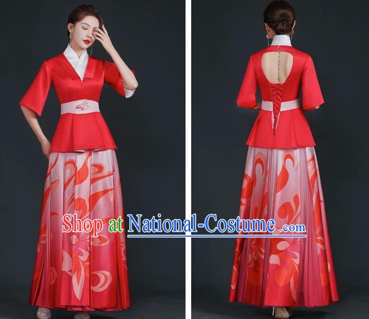 China Style Stage Catwalk Show Costumes Long Trailing Cheongsam Team Dress Art Examination Clothes