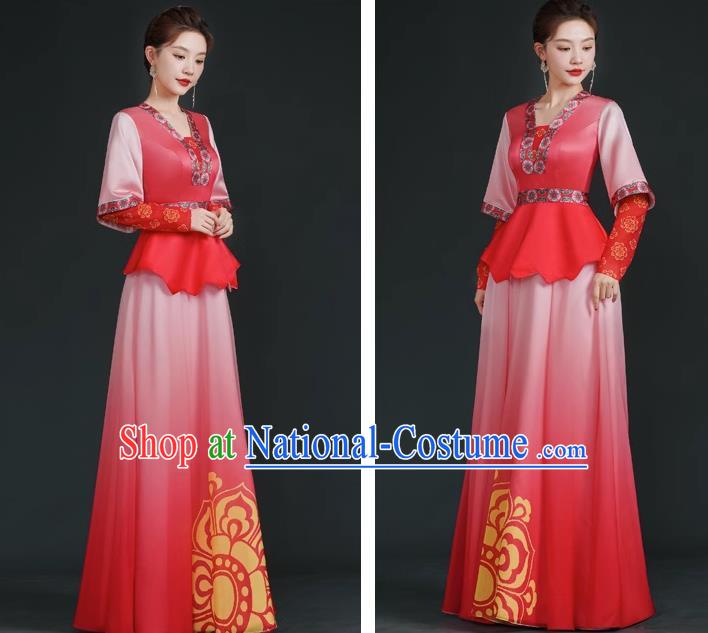 China Style Stage Catwalk Show Costumes Long Trailing Cheongsam Team Dress Art Examination Clothes