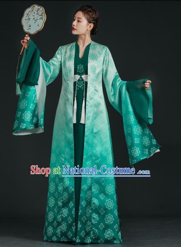 China Style Top Catwalk Evening Dress Trailing Long Model Team Stage Performance Clothing Art Test Dress Green