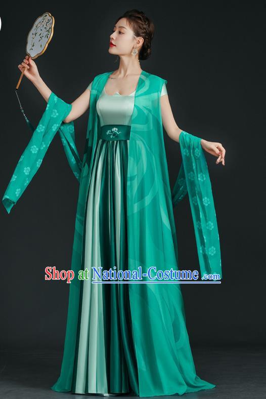 China Style Top Catwalk Evening Dress Trailing Long Model Team Stage Performance Clothing Art Test Dress Green