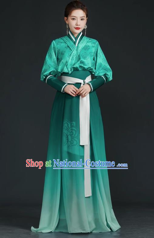 China Style Top Catwalk Evening Dress Trailing Long Model Team Stage Performance Clothing Art Test Dress Green