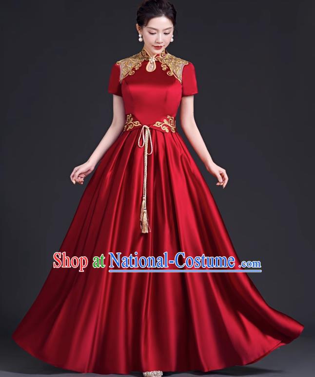 Top Banquet Evening Dress Annual Meeting Host Chorus Performance Clothing Temperament Wine Red Toast Dress