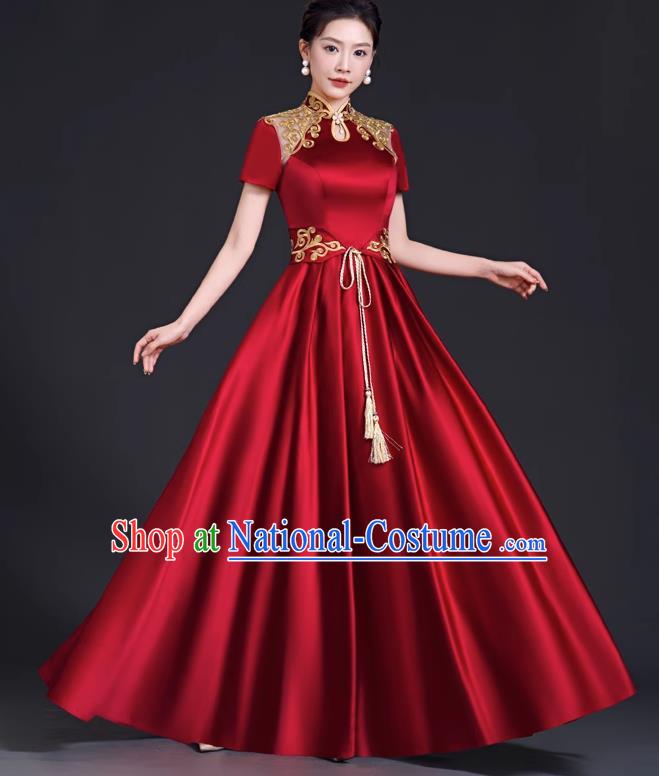 Top Banquet Evening Dress Annual Meeting Host Chorus Performance Clothing Temperament Wine Red Toast Dress