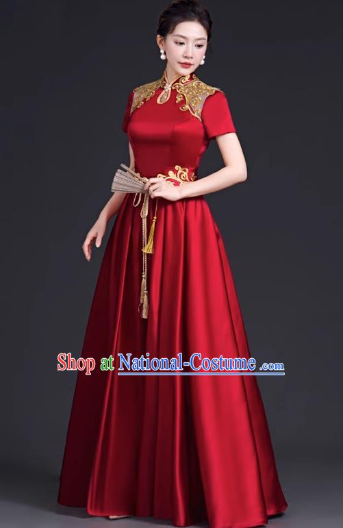 Top Banquet Evening Dress Annual Meeting Host Chorus Performance Clothing Temperament Wine Red Toast Dress