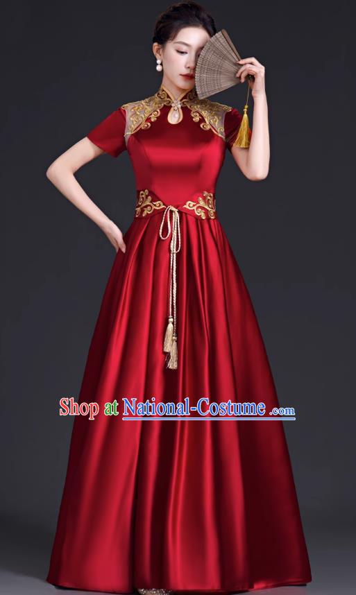 Top Banquet Evening Dress Annual Meeting Host Chorus Performance Clothing Temperament Wine Red Toast Dress