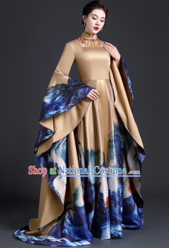 Exaggerated Big Sleeve Model Catwalk Costume Top Atmospheric Guzheng Performance Art Test Vocal Music Performance Host Dress Female