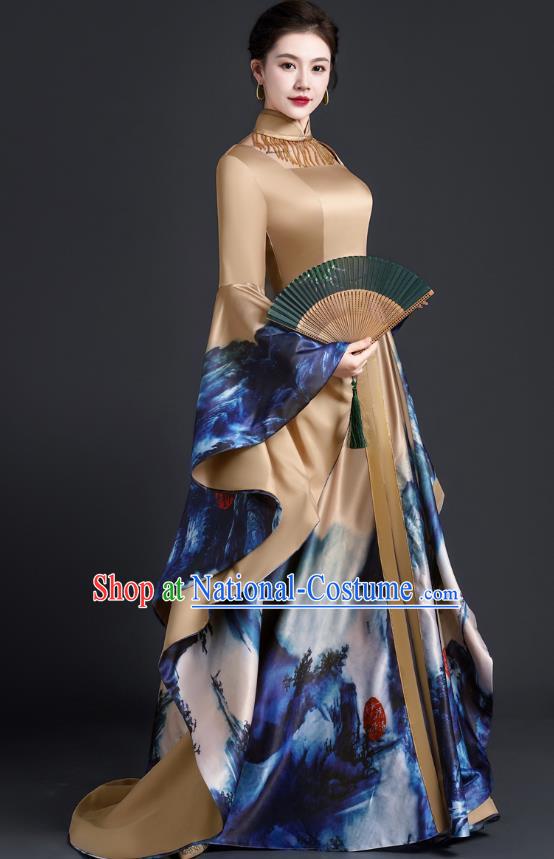 Exaggerated Big Sleeve Model Catwalk Costume Top Atmospheric Guzheng Performance Art Test Vocal Music Performance Host Dress Female