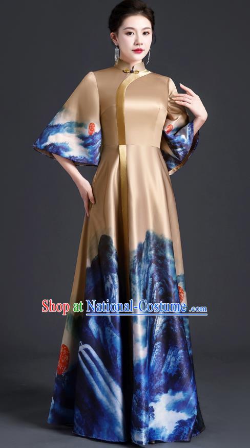 Chinese Style Top Atmospheric Banquet Evening Dress Long Section Annual Meeting Model Catwalk Show Costume Dress